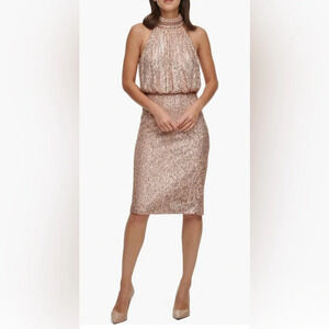 Eliza J Rose Gold Sequin Halter Dress